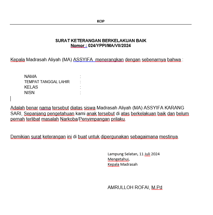 SURAT KELAKUAN BAIK