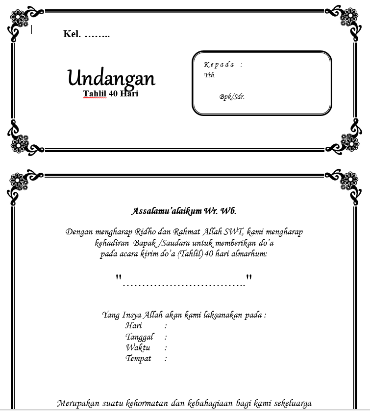 UNDANGAN TAHLIL ATAU RIUNGAN