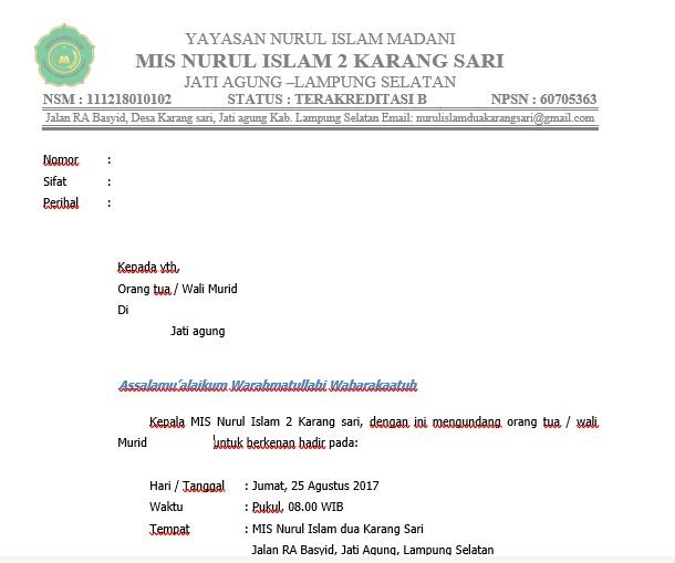 SURAT PEMANGGILAN ORANG TUA SISWA