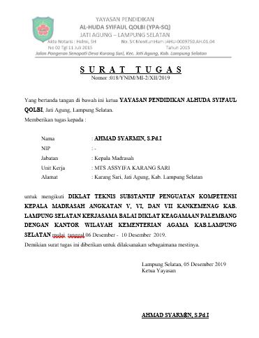 SURAT TUGAS DIKLAT KEPALA SEKOLAH
