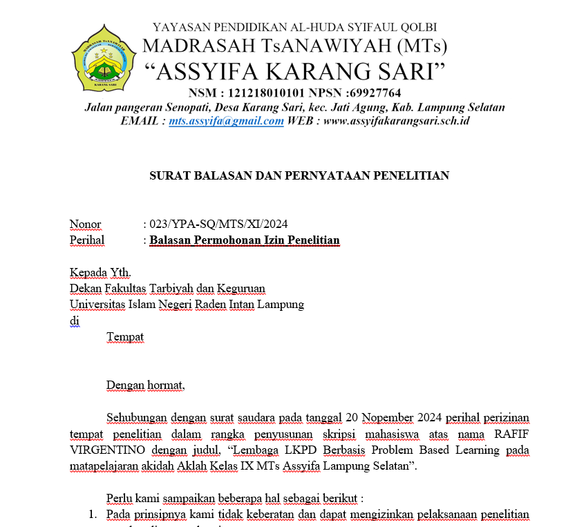 surat balasan penelitian